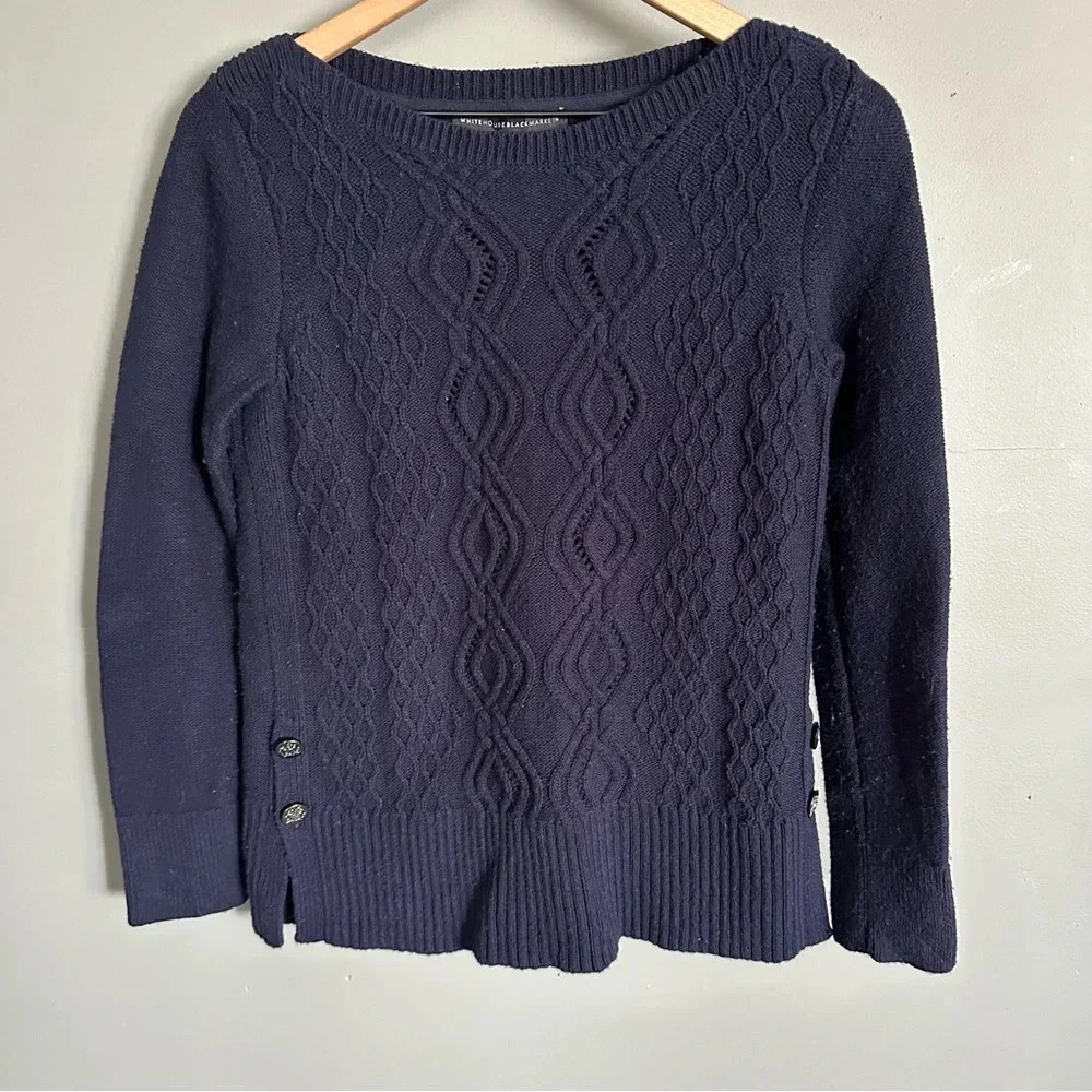 White House Black Market Navy Cable knit‎ sweater. XS